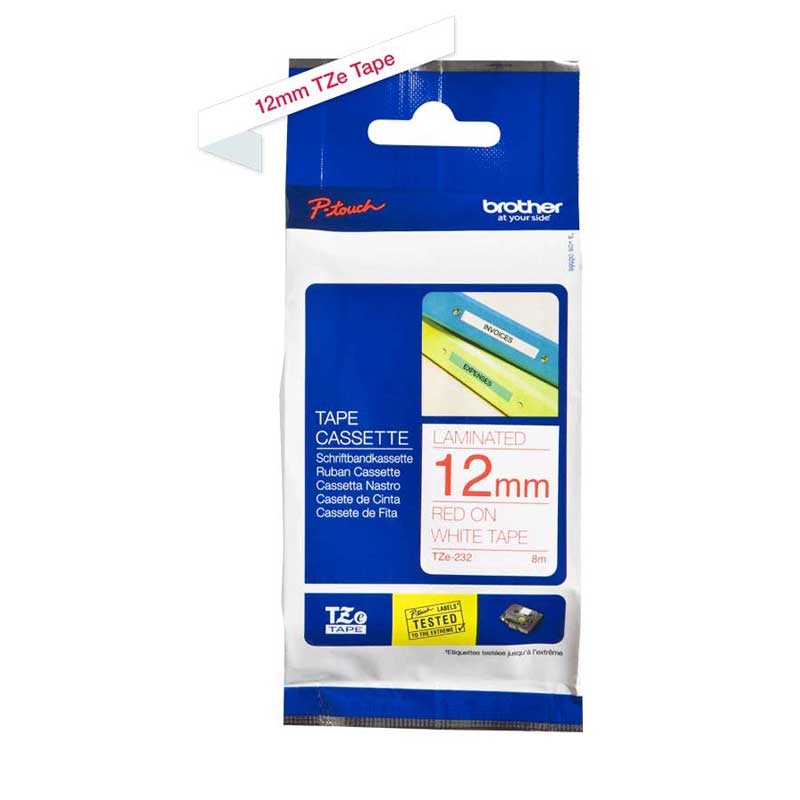 Brother TZE-232 P-Touch rot auf weiss 12mm