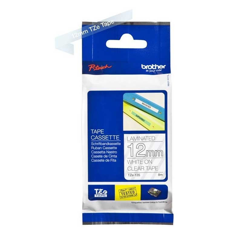Brother TZE135 P-Touch weiss auf clear 12mm