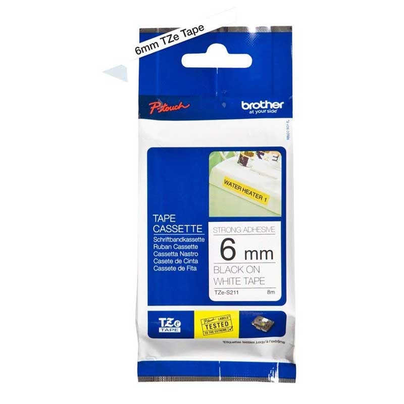 Brother TZE-S211 P-Touch schwarz auf weiss 6mm extra stark klebend