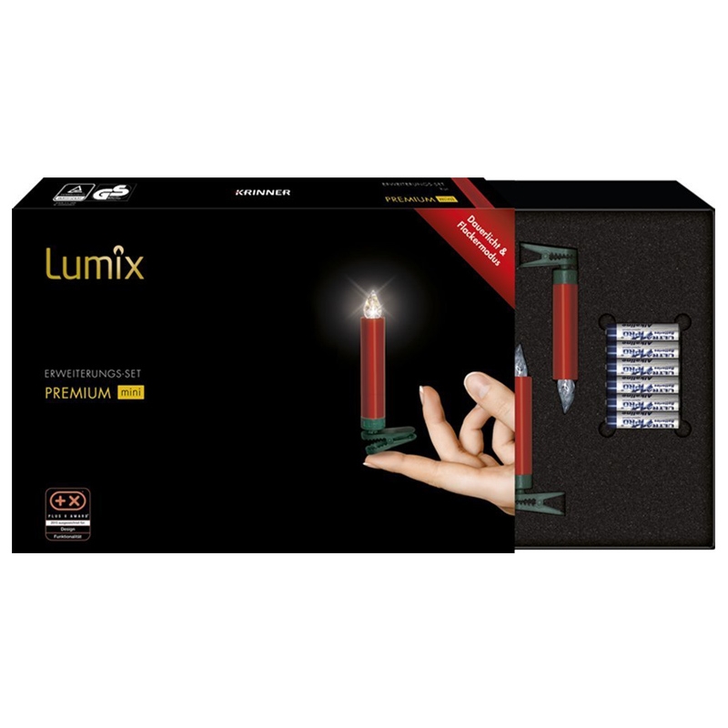 Krinner Lumix Premium mini 6er Erweiterungs-Set kabellose Christbaumkerzen rot