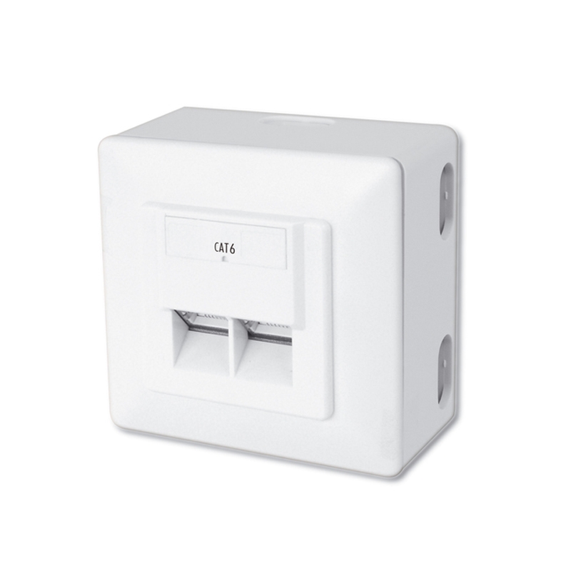 DIGITUS Aufputz Datenanschlussdose 2xRJ45 40 Grad Buchsenwinkel weiss Cat6