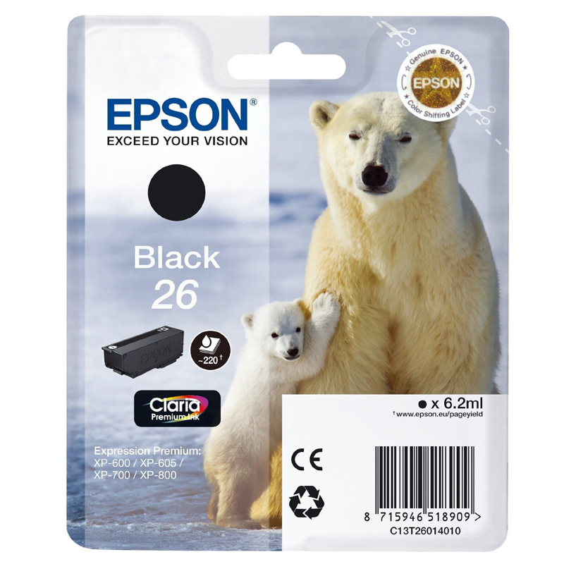Epson 26 BK T2601 Tinte schwarz