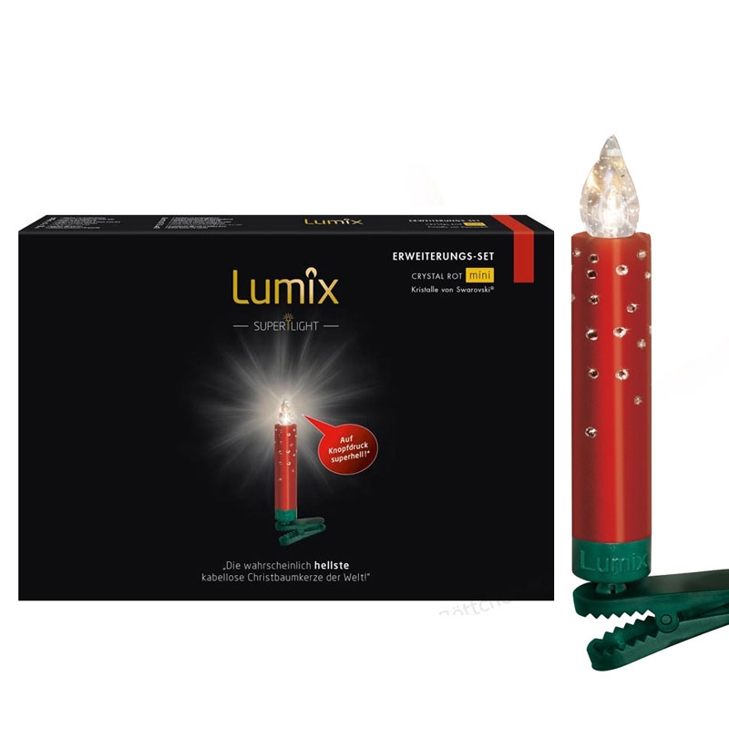 Krinner Lumix SuperLight Crystal 7er Erweiterungs-Set Kabellose Christbaumkerzen Rot