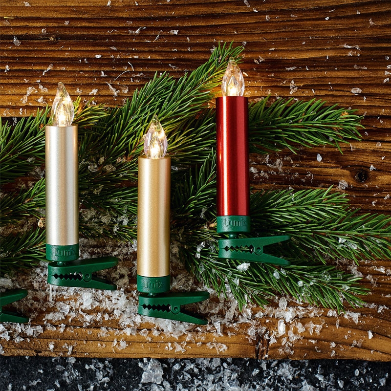 Krinner Lumix SuperLight Metallic 12er Basis-Set Kabellose Christbaumkerzen Gold