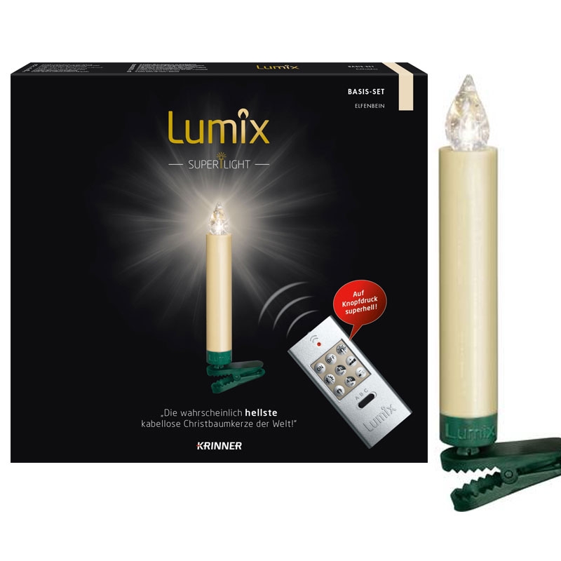 Krinner Lumix SuperLight Mini 12er Basis-Set Kabellose Christbaumkerzen Elfenbein