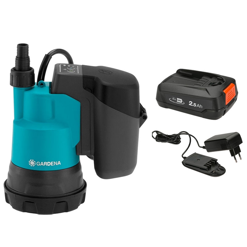 GARDENA 14600-20 Akku-Klarwasser-Tauchpumpe 2000/2 18V P4A Set