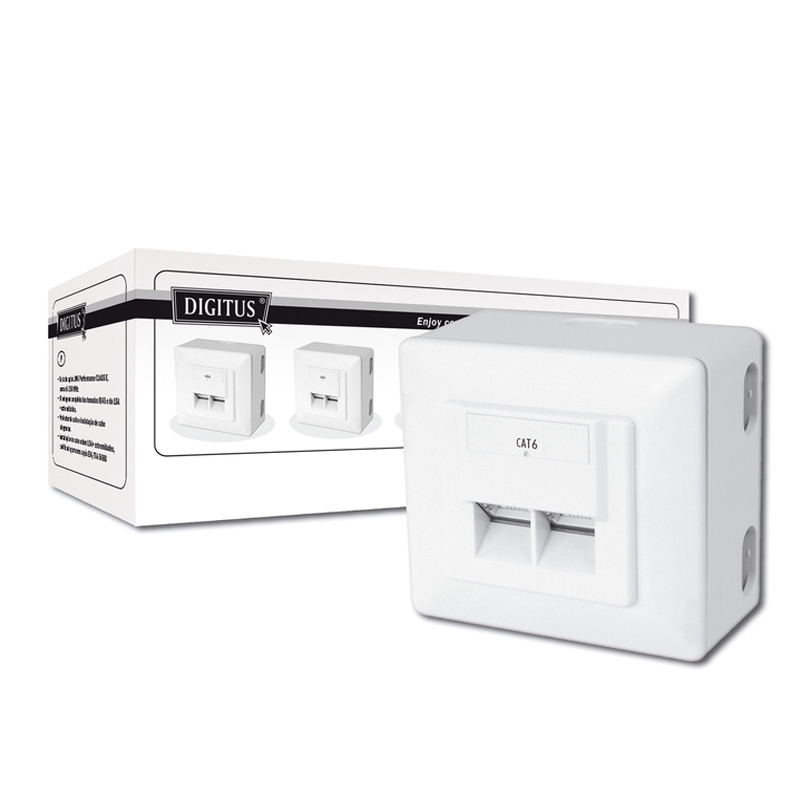 DIGITUS Aufputz Datenanschlussdose 2xRJ45 40 Grad Buchsenwinkel weiss Cat6