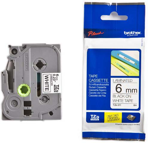 TZE-211 Schriftbandkassette 6mm 8m weiß/schwarz