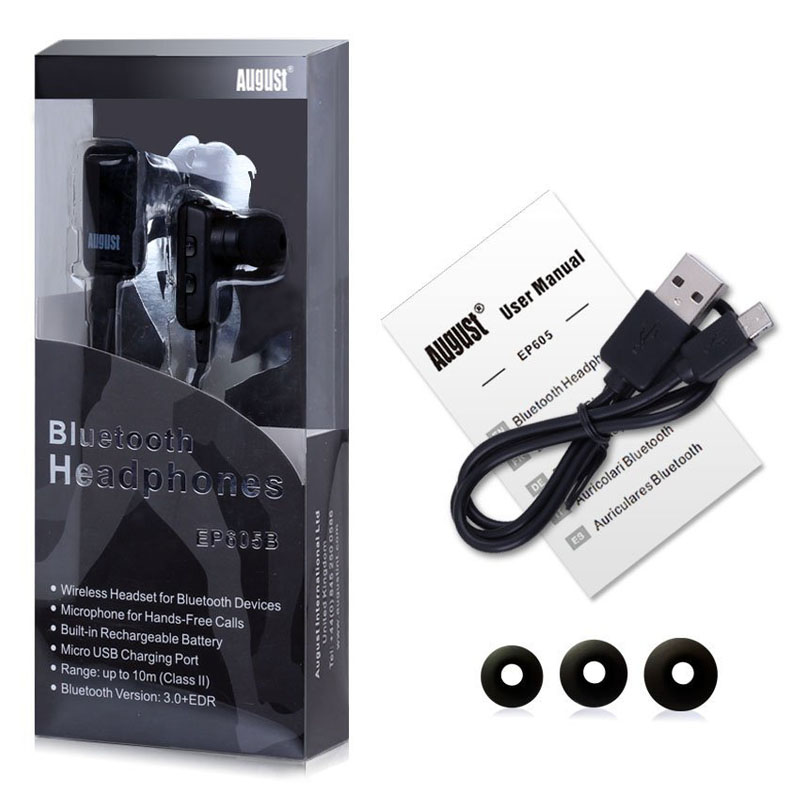 August EP605B in Ear Bluetooth Ohrhörer mit Mikrofon schwarz