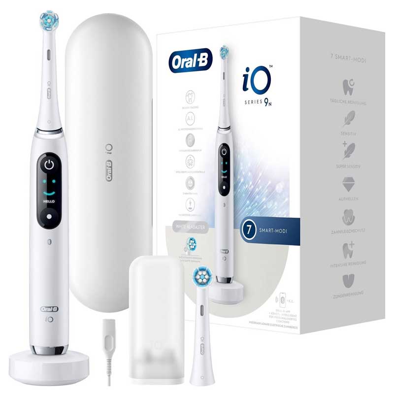 Oral-B iO Series 9N Elektrische Zahnbürste mit 2 Aufsteckbürsten white alabaster