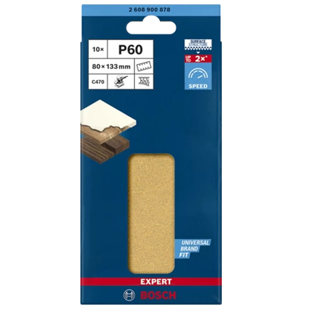 Bosch Expert C470 Schleifpapier 10 Stück (80x133 mm, Körnung 60, 8 Löcher)