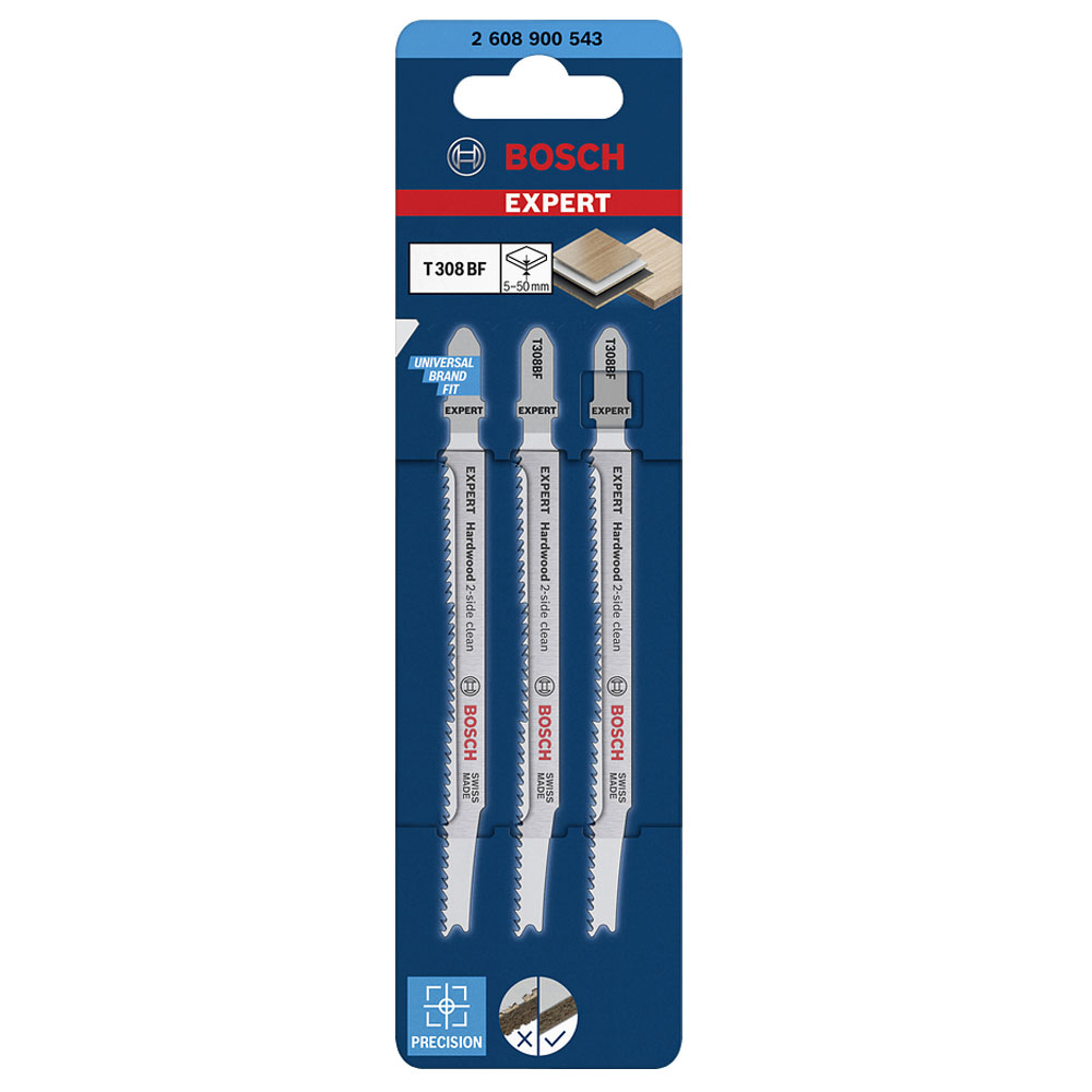 Bosch Expert Hardwood 2-Side Clean T 308 BF Stichsägeblatt 3 Stück (117 mm)