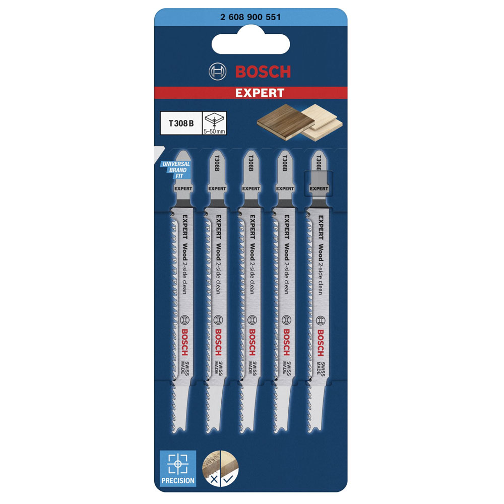 Bosch Expert Wood 2-Side Clean T 308 B Stichsägeblatt 5 Stück (117 mm)