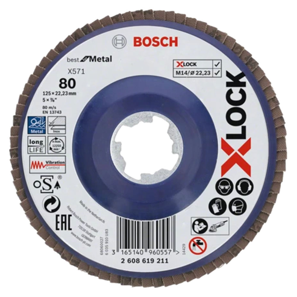 Bosch Pro Metal X571 Fächerschleifscheibe X-Lock gerade (Ø 125 mm, Körnung 80)