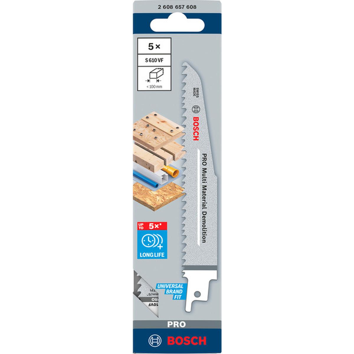 Bosch Pro Multi Material S610VF Demolition Reciprocating Saw Blade 5 Stück (150 mm)