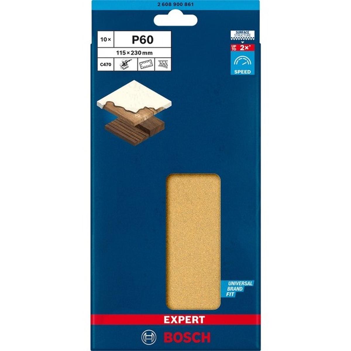 Bosch Professional Expert C470 Schleifpapier 10 Stück (115x230 mm, Körnung 60, 14 Löcher)