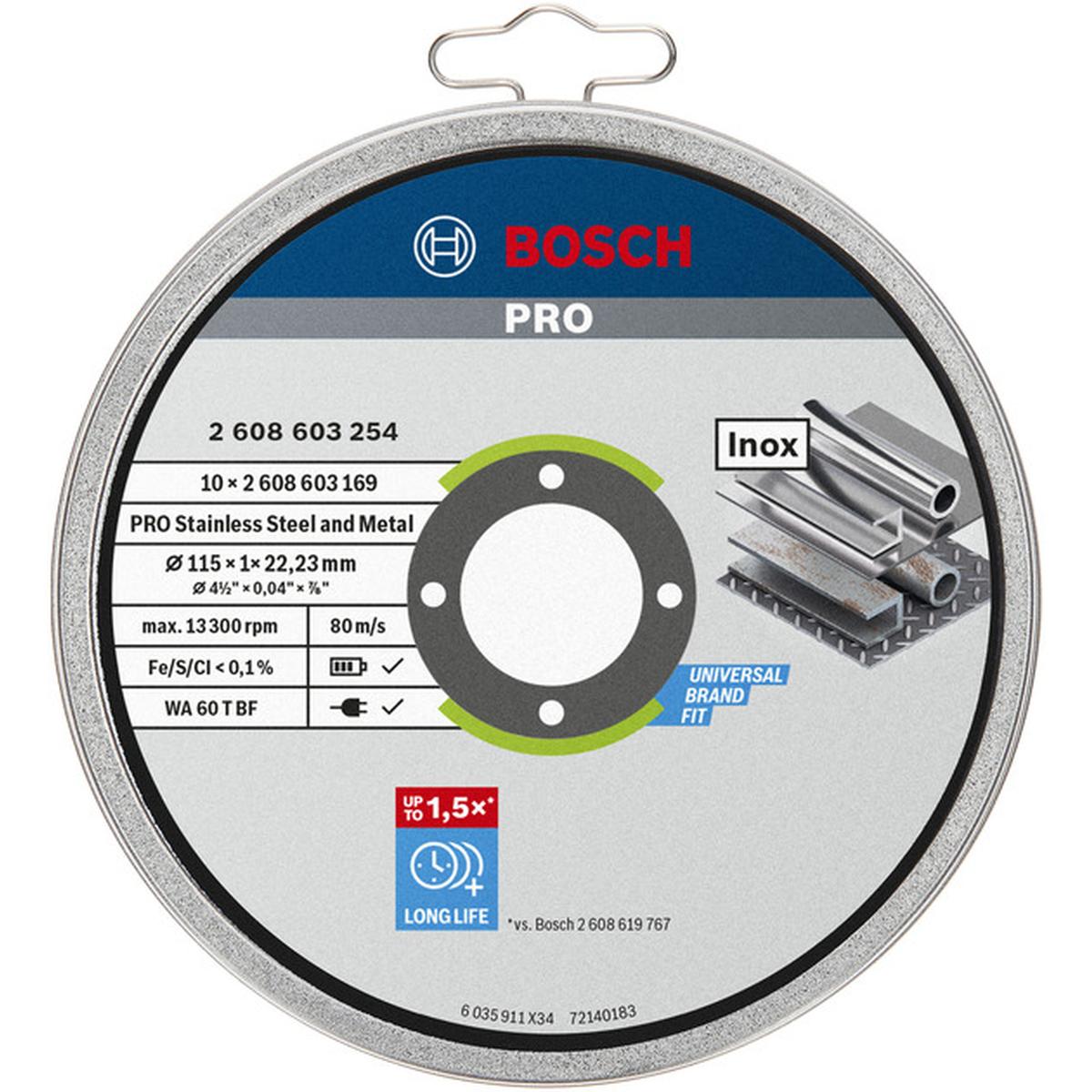 Bosch Professional Standard for Inox - Rapido Trennscheibe 10 Stück (Ø 115 mm, 1,0 mm)