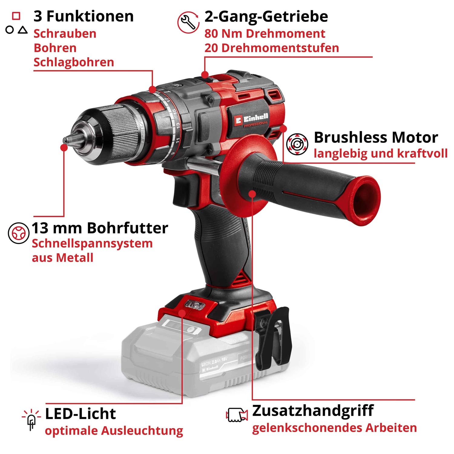 Einhell Professional TP-CD 18/80 Li-i BL - Solo Power X-Change Akku-Schlagbohrschrauber