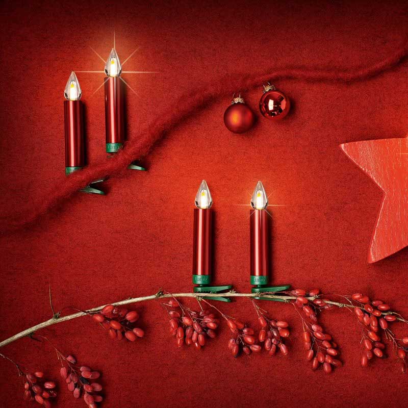 Krinner Lumix SuperLight Flame 12er Basis-Set Kabellose Christbaumkerzen Rot