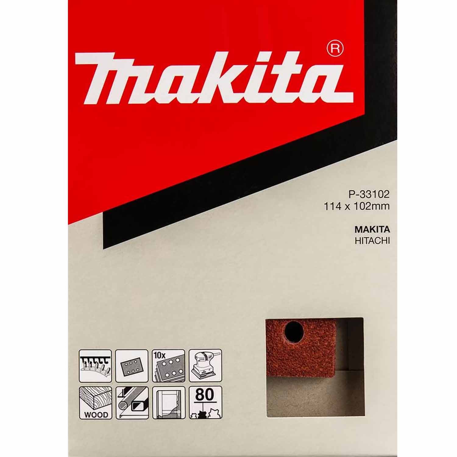 Makita P-33102 Klett-Schleifstreifen 114x102mm Korn 80 10 Stück