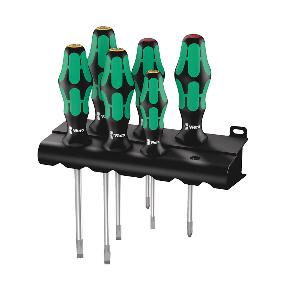 Wera 334/6 Rack Schraubendrehersatz Kraftform Plus Lasertip + Rack, 6-teilig