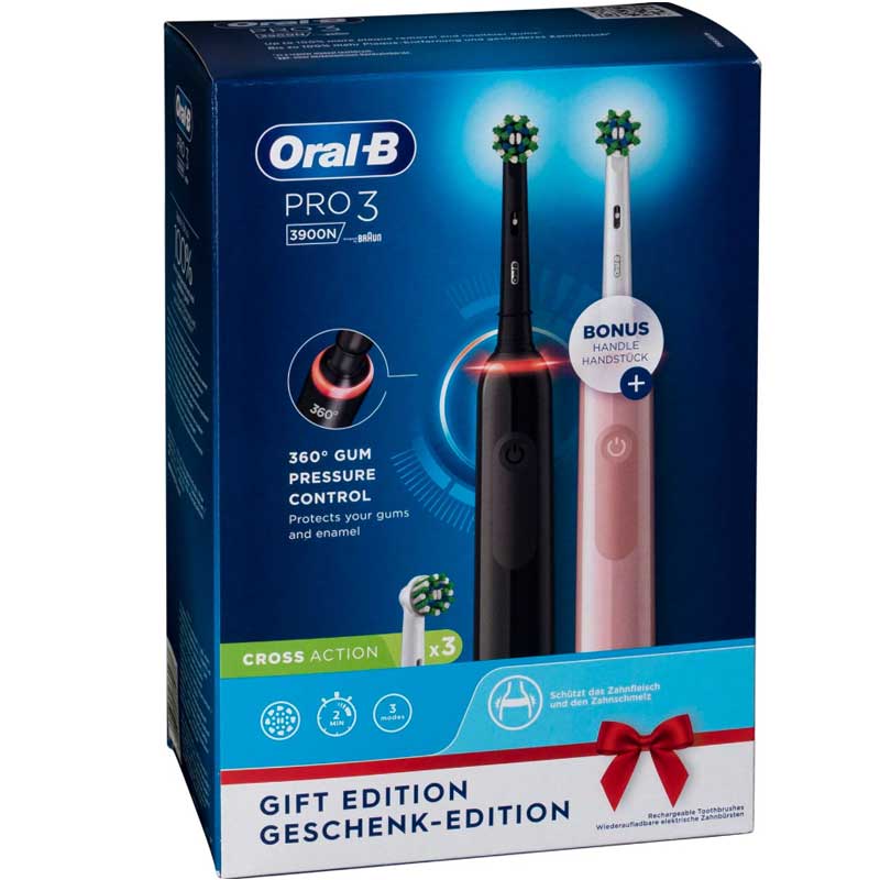 Oral-B Pro 3 3900 elektrische Zahnbürste + 2. Handstück black/pink (2.Wahl)