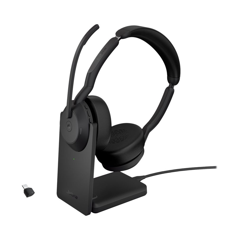 Jabra Evolve2 55 -schnurloses Stereo-Headset mit Ladestation und Jabra Air Comfort schwarz