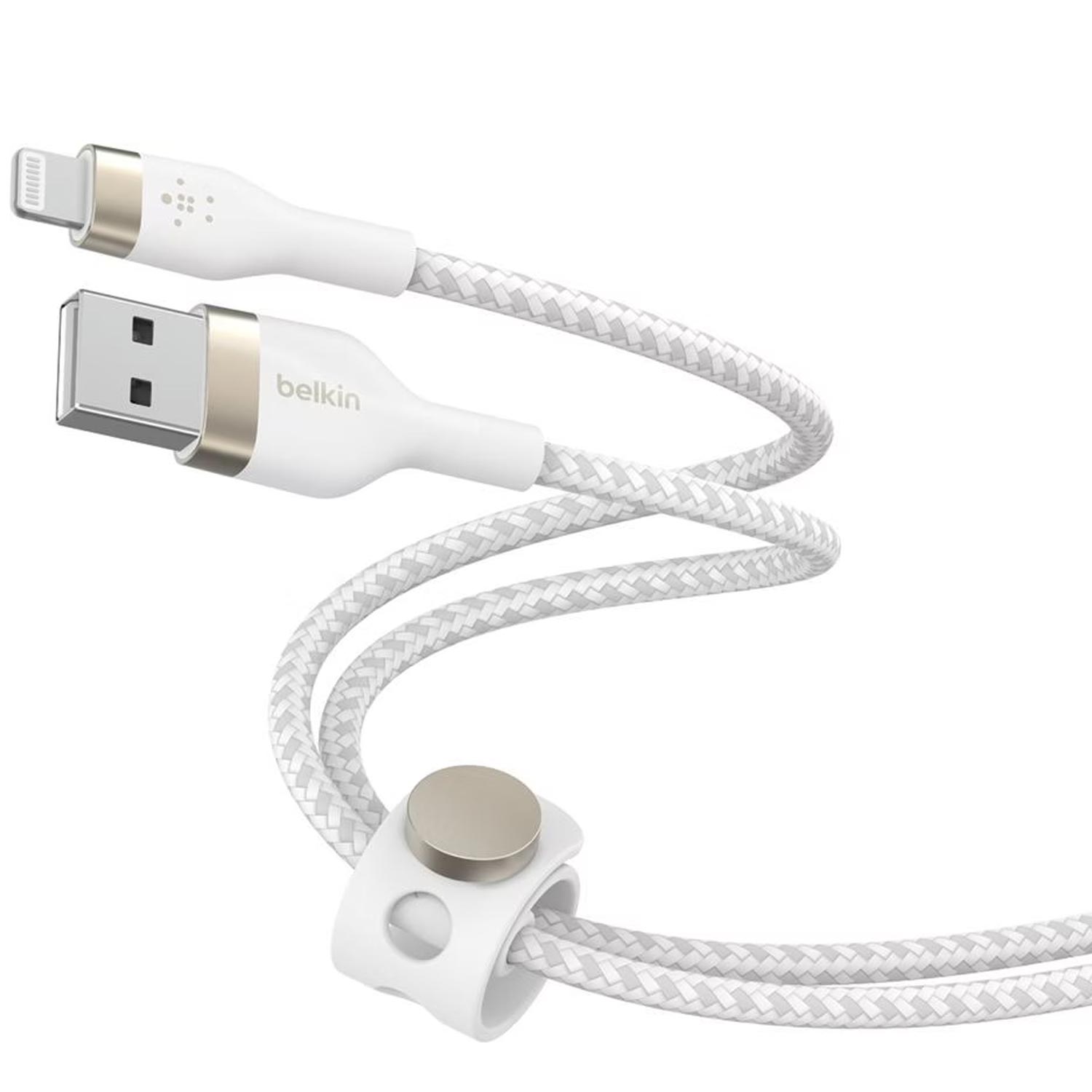 Belkin BoostCharge Pro Flex geflochtenes USB-A/Lightning-Kabel 2m weiß
