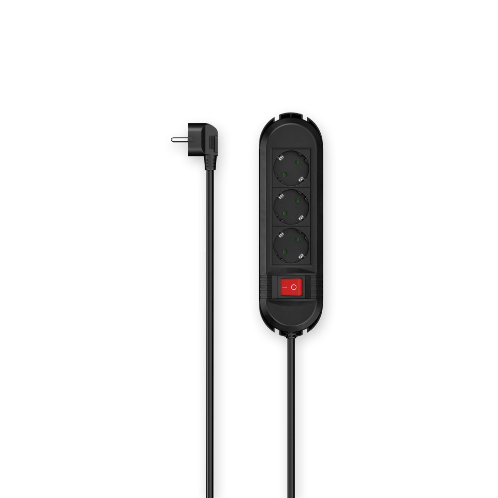 Hama Steckdosenleiste, 3-fach, Schalter, Wandmontage, 1,5 m, Schwarz