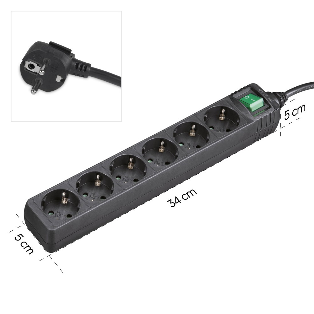 Hama Steckdosenleiste, 6-fach, Schalter, 1,4 m, Schwarz