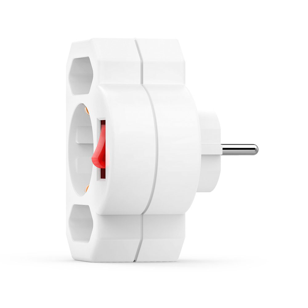 Hama Steckdosenadapter 3-fach, 1x Schutzkontakt, 2x Euro, Schalter, Weiß