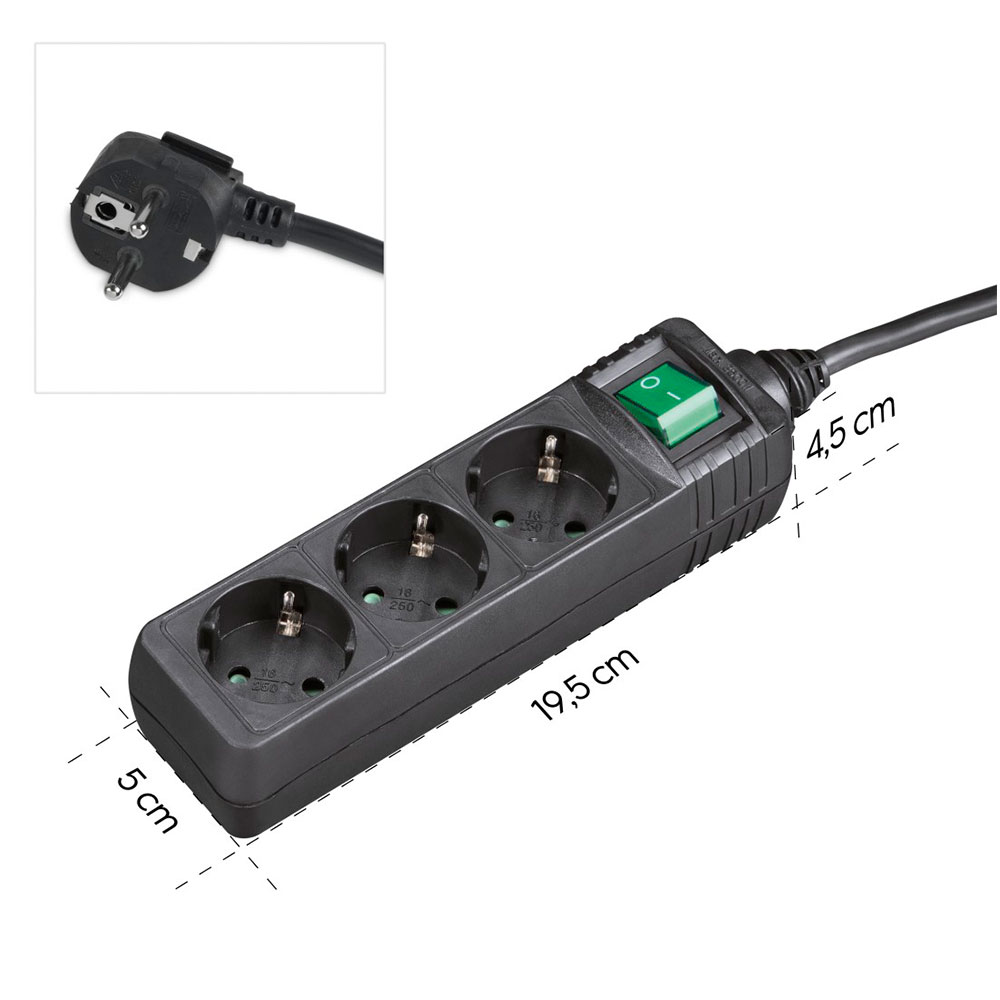 Hama Steckdosenleiste, 3-fach, Schalter, 3 m, Schwarz