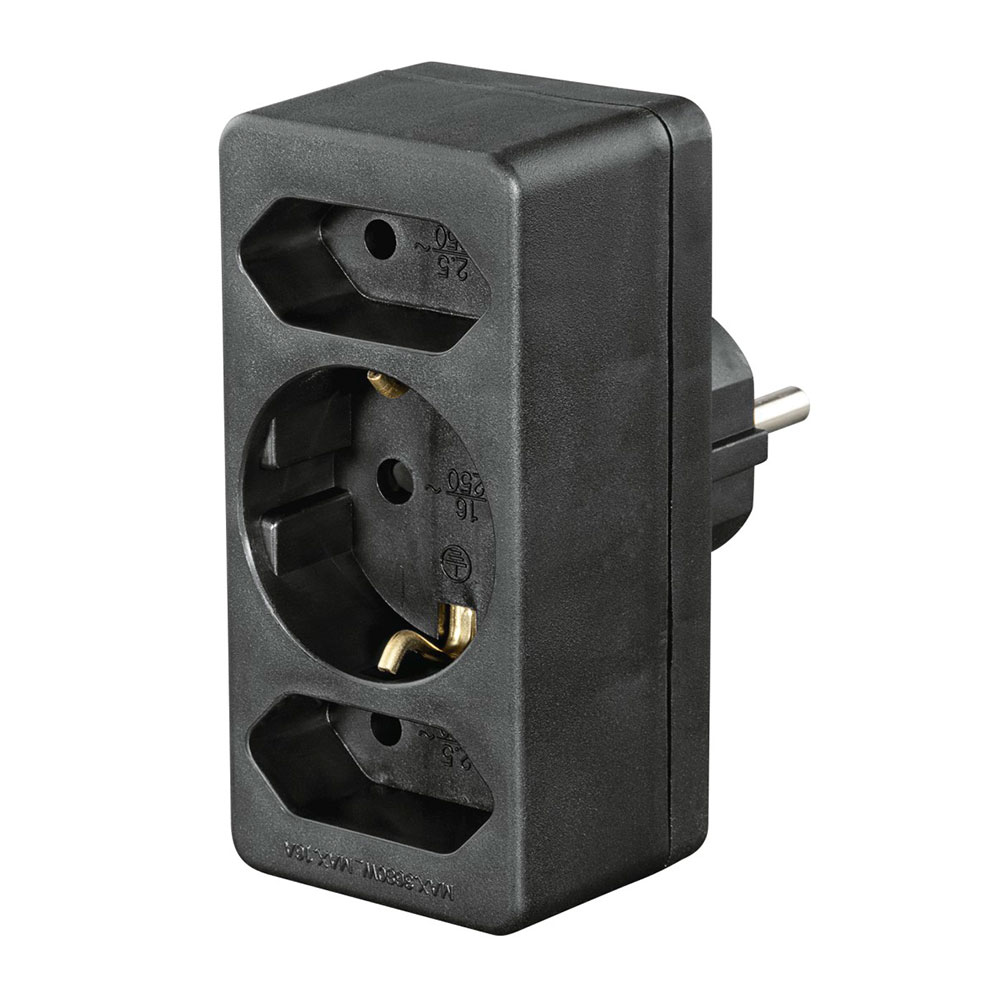 Hama Steckdosenadapter 3-fach, 1x Schutzkontakt, 2x Euro, Schwarz