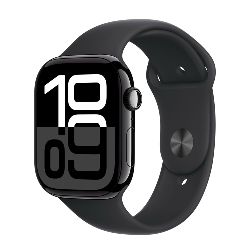 Apple Watch Series 10 GPS 46mm Aluminium Diamantschwarz Sportarmband Schwarz M/L