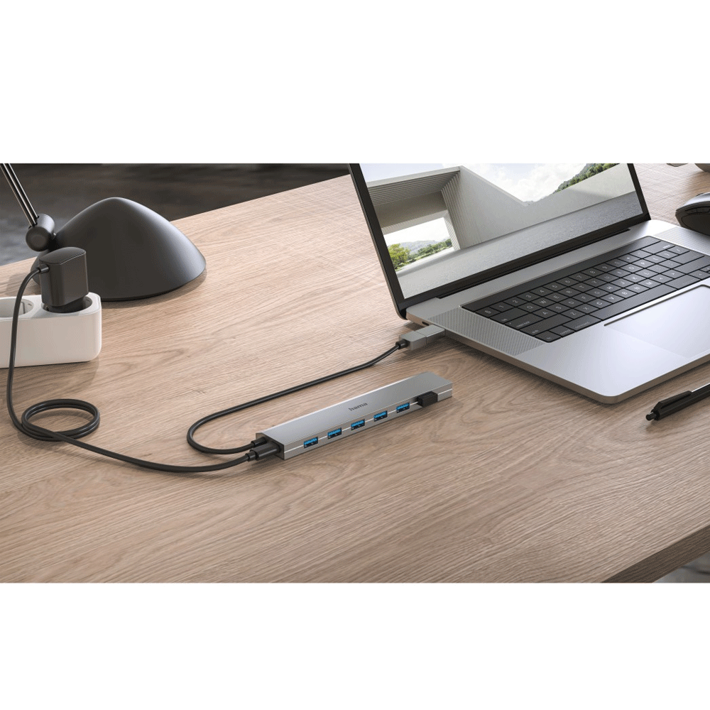 Hama USB-Hub 7 Ports USB 3.2 Gen1 5 Gbit/s inkl. USB-C-Adapter und Netzteil