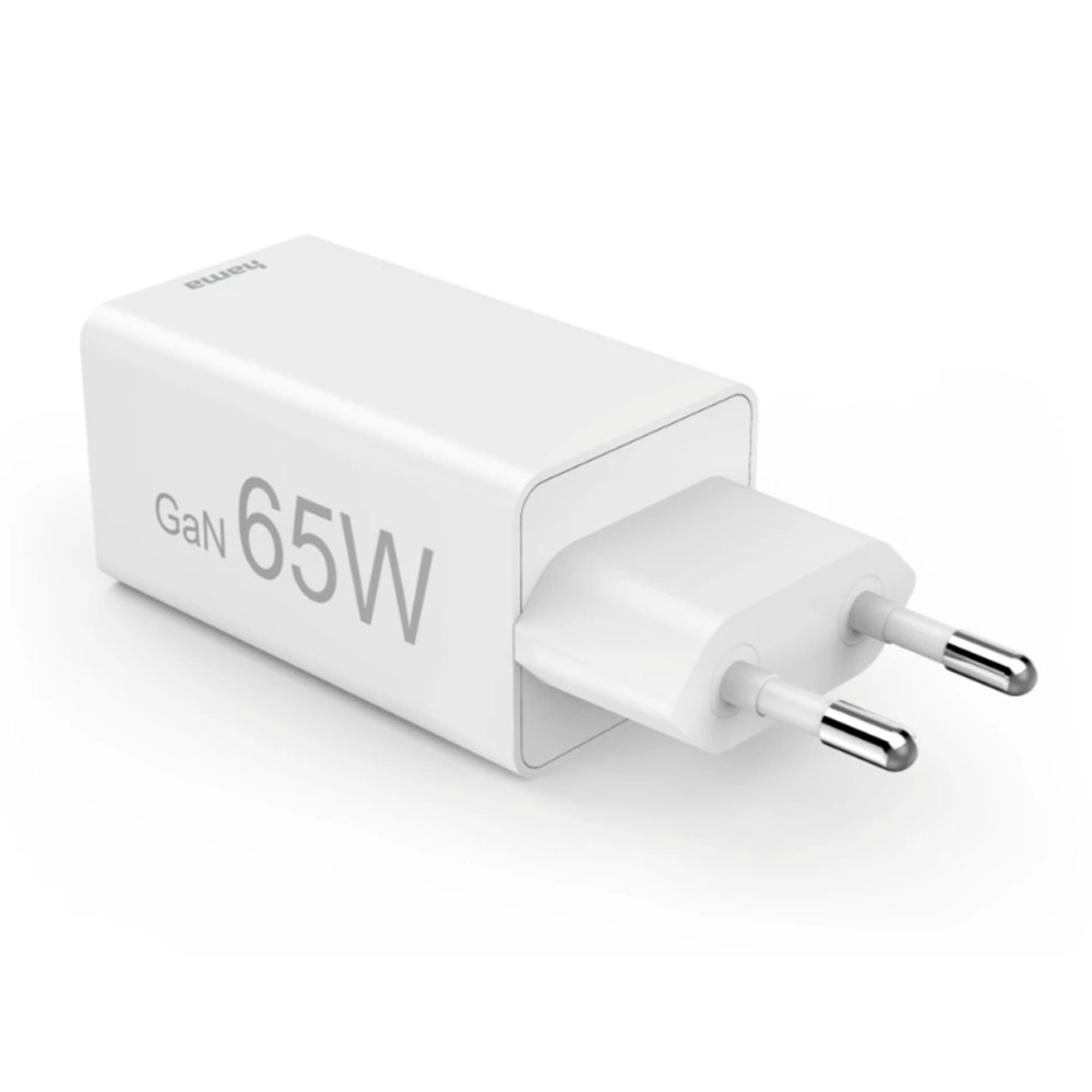 Hama Schnellladegerät, GaN, 2x USB-C, 1x USB-A, Mini-Ladegerät, PD, 65 W, Weiß