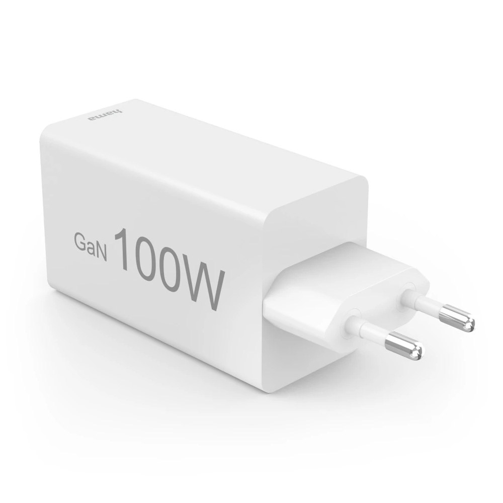Hama Schnellladegerät, GaN, 2x USB-C, 1x USB-A, Mini-Ladegerät, PD, 100 W, Weiß