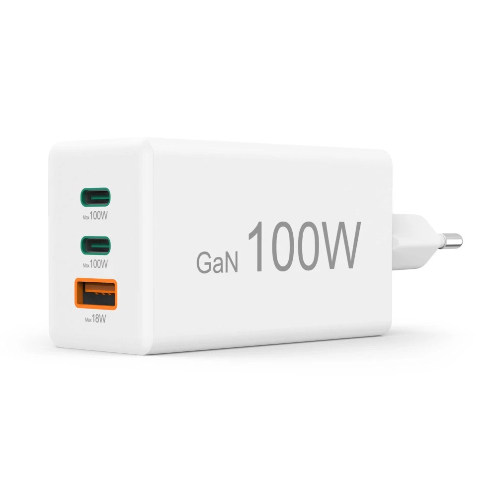 Hama Schnellladegerät, GaN, 2x USB-C, 1x USB-A, Mini-Ladegerät, PD, 100 W, Weiß
