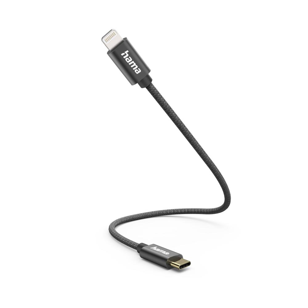 Hama Ladekabel, USB-C - Lightning, 0,2 m, Nylon, Schwarz