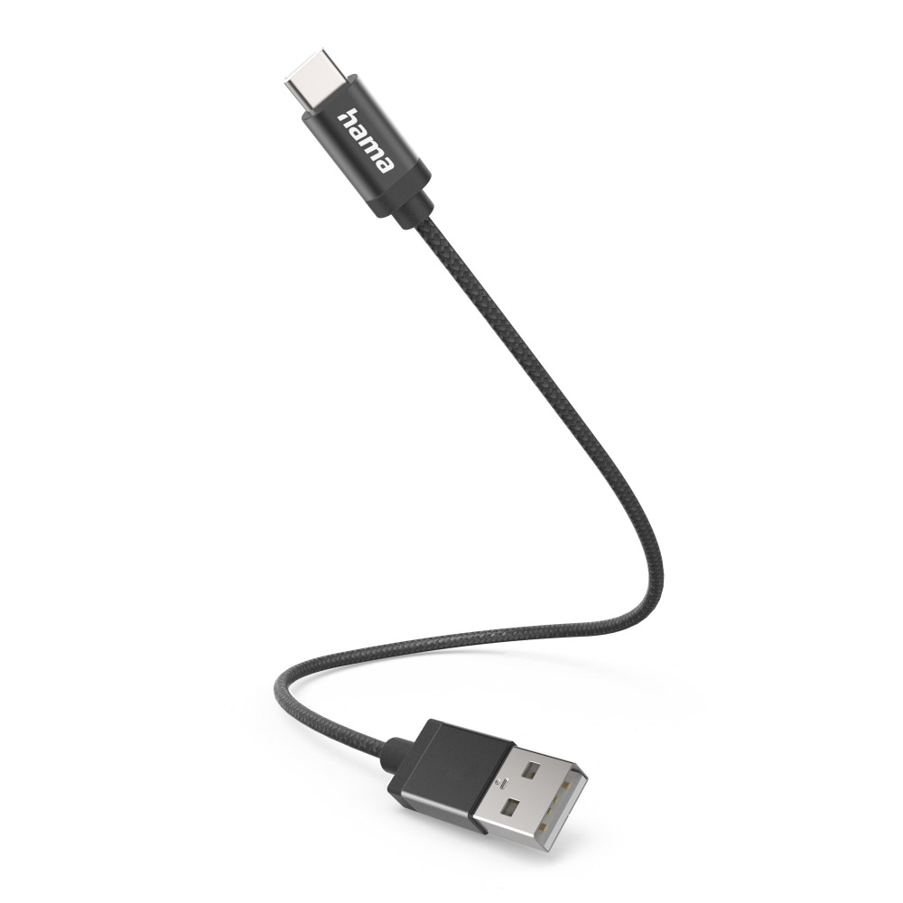 Hama Ladekabel, USB-A - USB-C, 0,2 m, Nylon, Schwarz