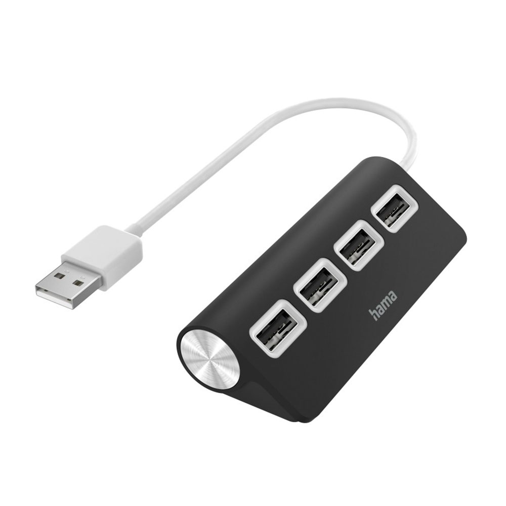 Hama USB-Hub, 4 Ports, USB 2.0, 480 Mbit/s, Schwarz
