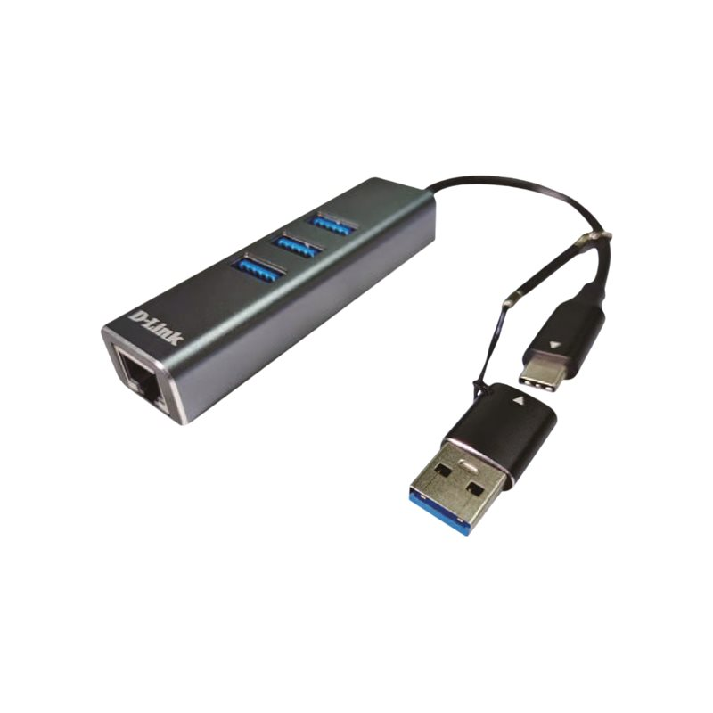 D-Link DUB-2332 USB-C/USB auf Gigabit Ethernet Adapter mit 3 USB 3.0 Ports