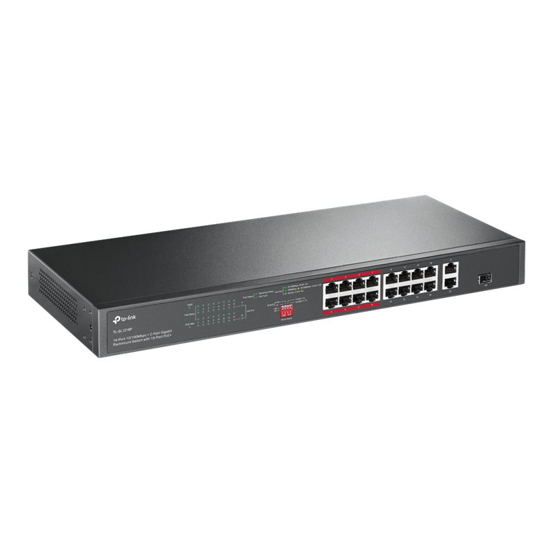 TP-Link TL-SL1218P 16-Port Fast Ethernet Rackmount PoE+ Switch + 2 Gigabit Port