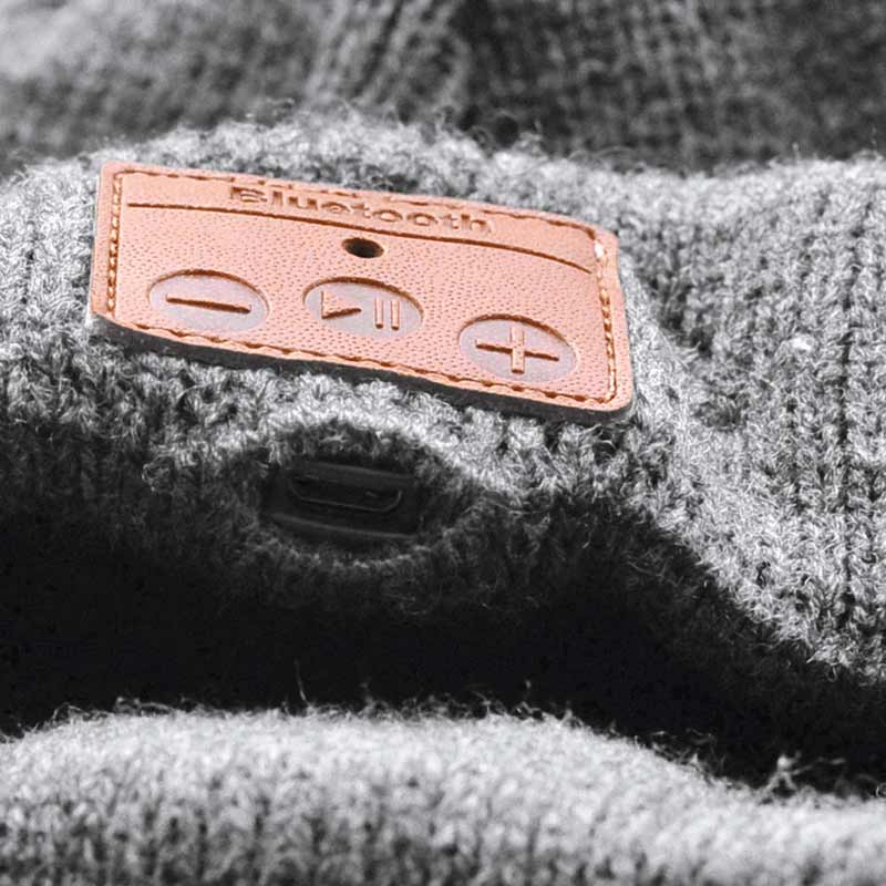 Leicke Music Beanie Bluetooth-Kopfhörer Mütze hellgrau