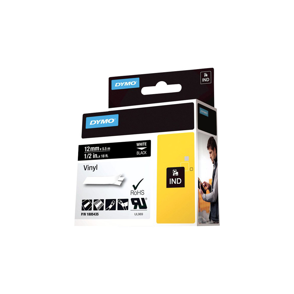 Dymo Schriftband Vinyl weiß/schwarz (1805435)