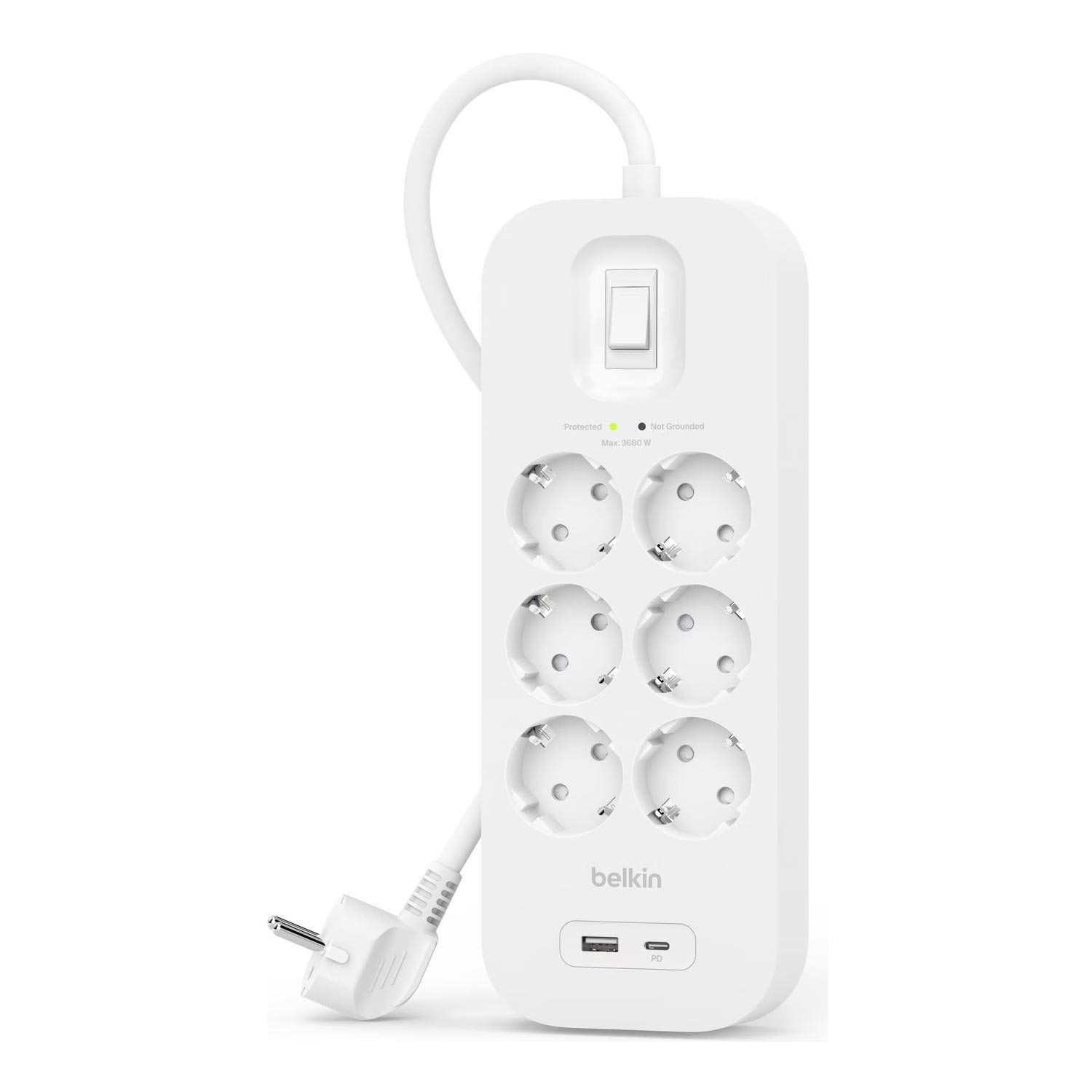 Belkin 6-Fach Steckdosenleiste mit Überspannungsschutz 650 Joule Wandmontage