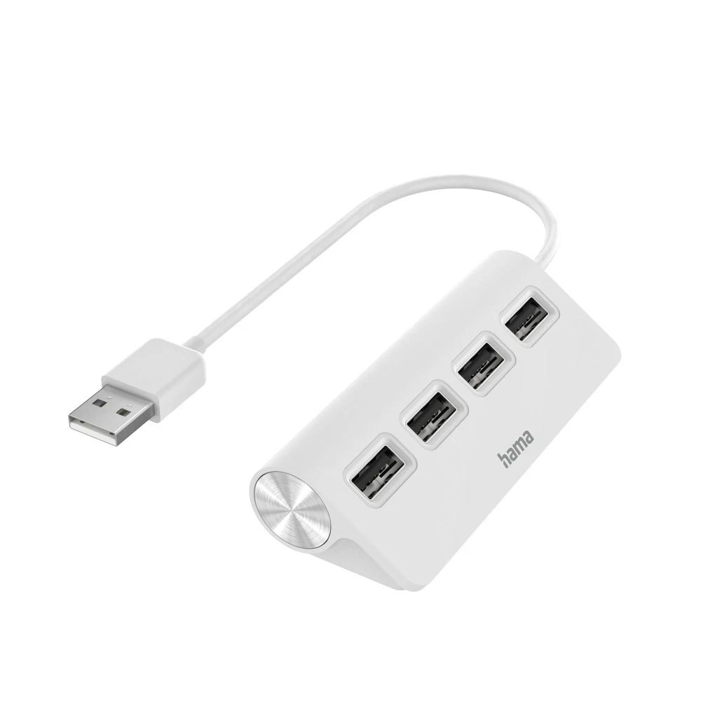 Hama USB-Hub, 4 Ports, USB 2.0, 480 Mbit/s, Weiß