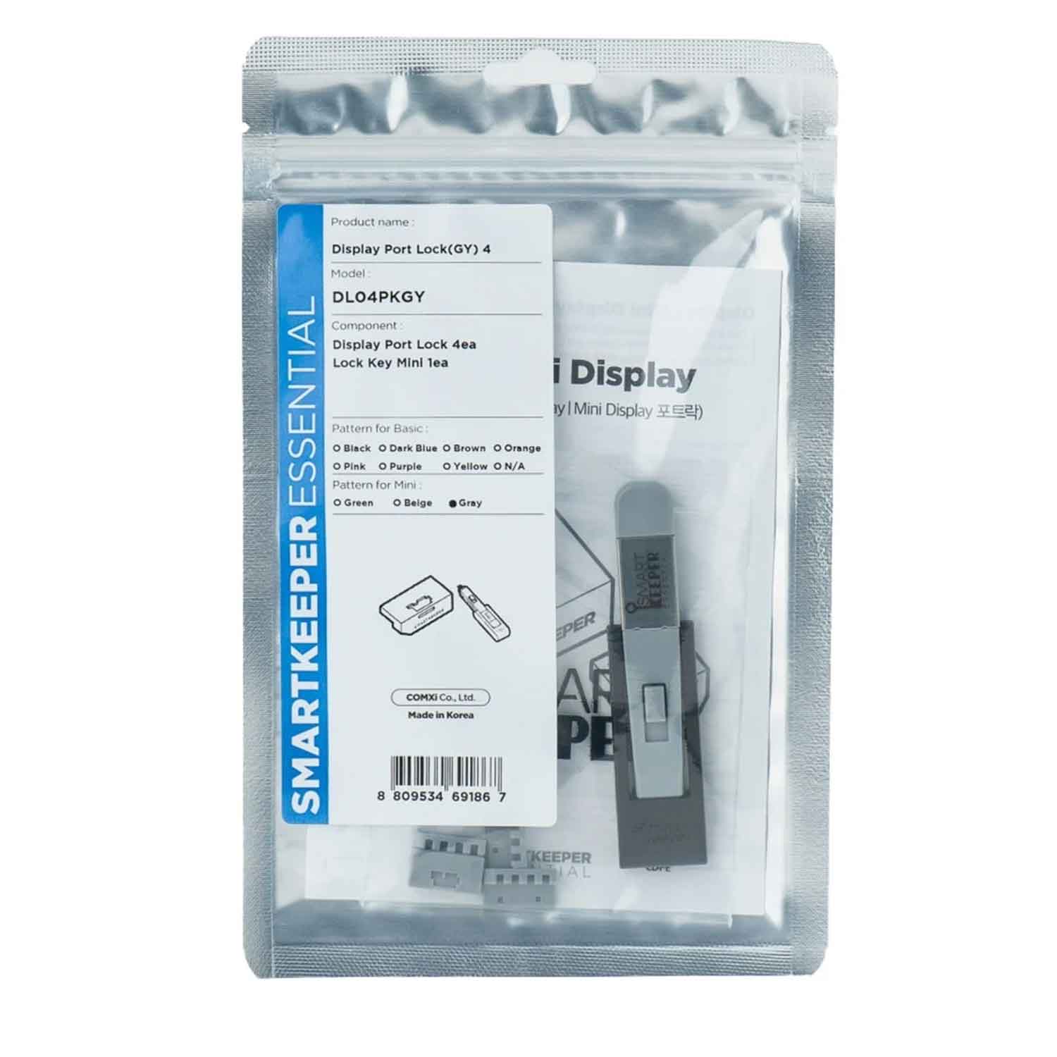 SmartKeeper DL04PKGY DisplayPort Blocker 4 Stück mit Schlüssel grau