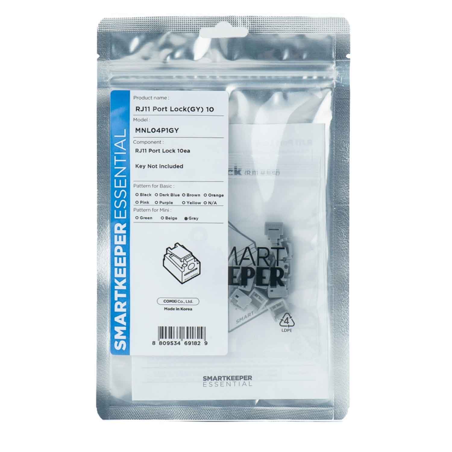 SmartKeeper MNL04P1GY RJ11 Port Blocker 10 Stück grau