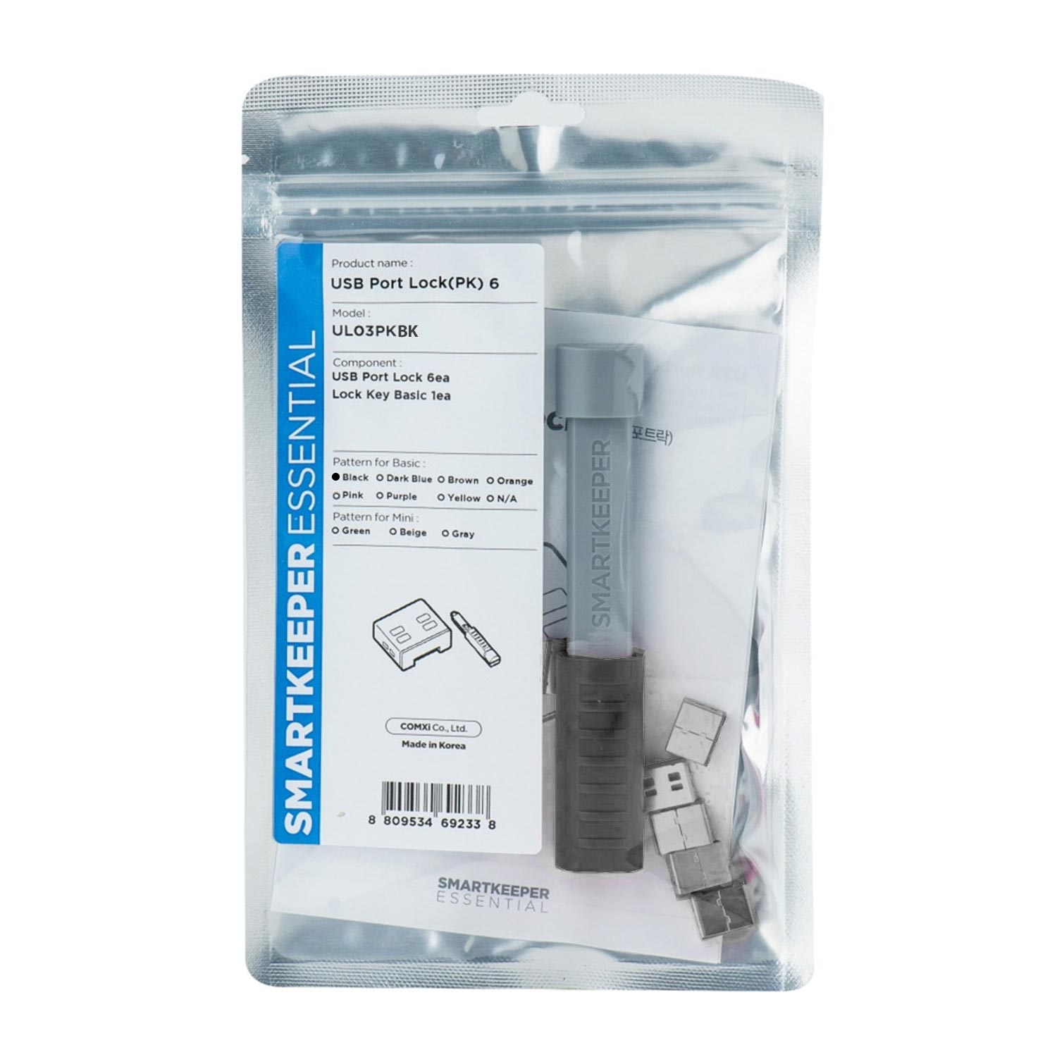 SmartKeeper UL03PKBK USB A-Port Blocker 6 Stück mit Schlüssel schwarz